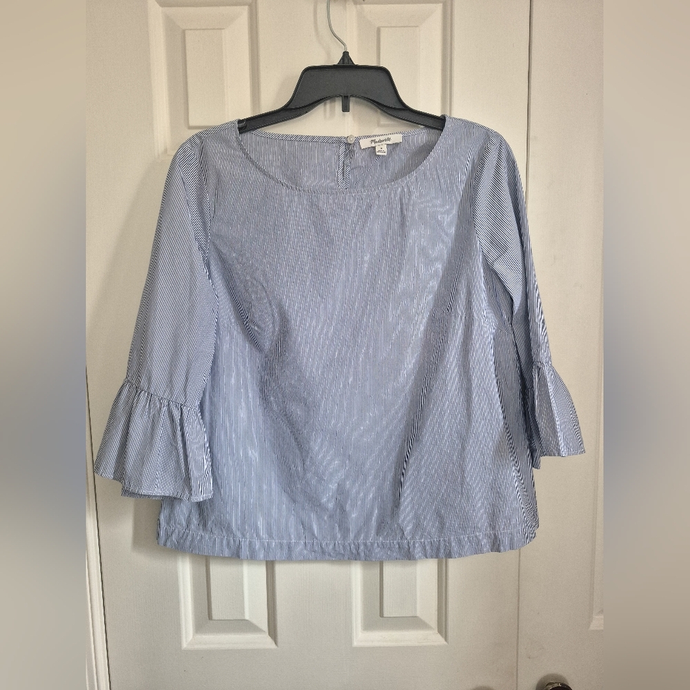 Madewell Cotton Pepulum Sleeve Pinstripe Top